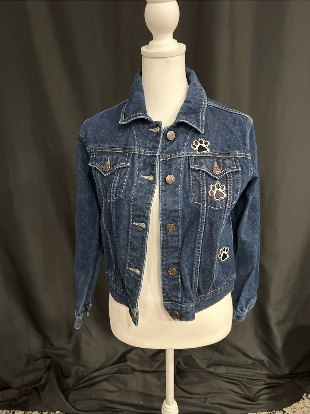 Curfew Dark Blue Denim Jacket with Paw Print Patches
